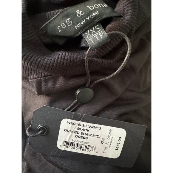 Rag & Bone NWT Black Draped Shaw Midi Dress- Size XXS - Picture 10 of 11